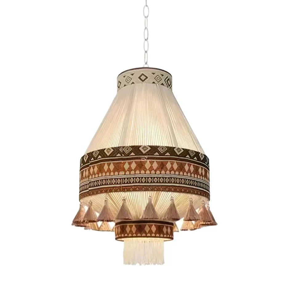Astraea Boho Fringe Pendant Lamp with Geometric Weave - OpalDwell