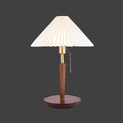 CedarGlow Retro Wood Table Lamp with Pleated Design - OpalDwell