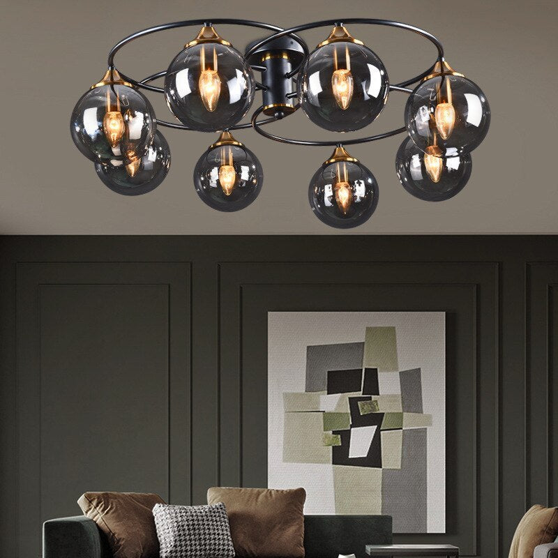 LuminaraArc Vintage Round Smoky Glass Chandelier Dimmable - OpalDwell