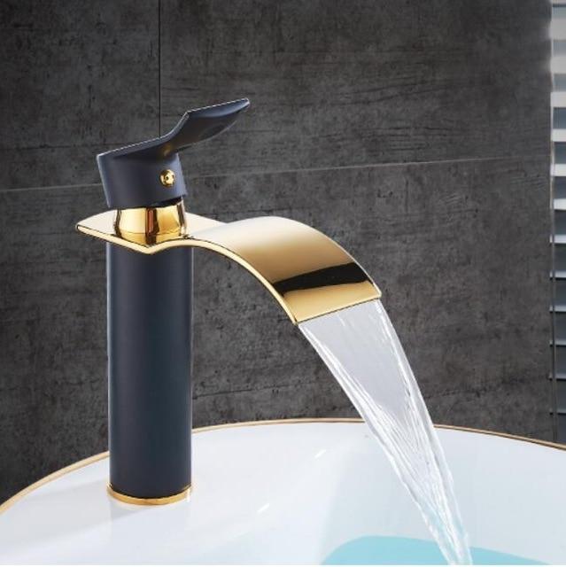 NovaFlow Gold And White Waterfall Deck Faucet With Single Handle OpalDwell