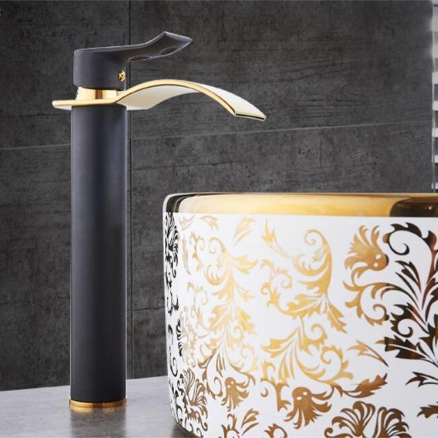 NovaFlow Gold And White Waterfall Deck Faucet With Single Handle OpalDwell