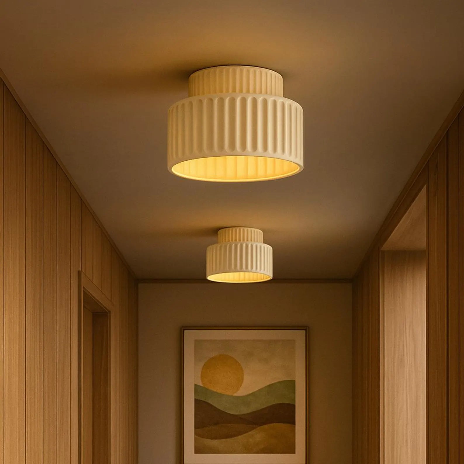 Luminara Drum Semi Flush Ceiling Light Cream Fabric Shade One Light OpalDwell