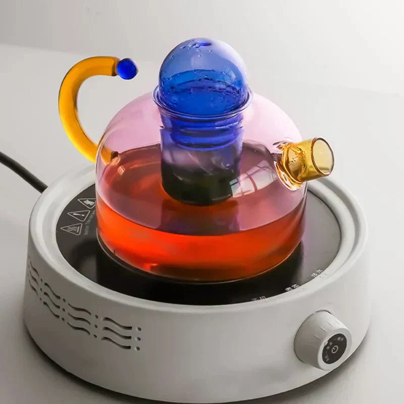 Glass Teapot Set With Contrasting Finish And Optional Mug With Built In Filter - OpalDwell
