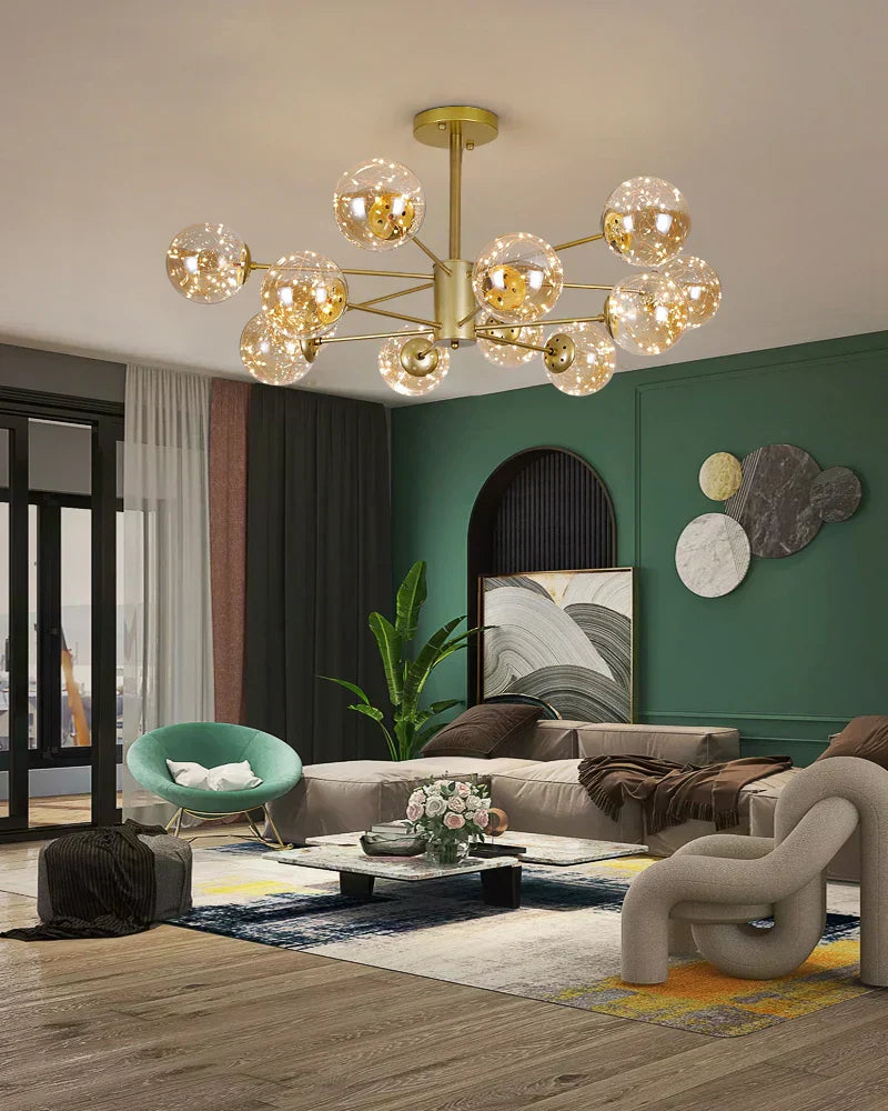 CelestiOrb Glass Globe Chandelier for Modern Living Rooms - OpalDwell