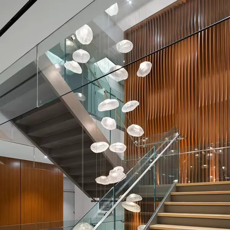 NovaCascade Glass Chandelier With Aluminum Frame And Integrated LED - OpalDwell