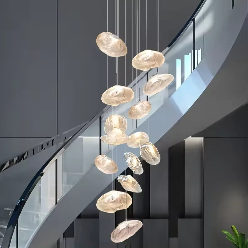 NovaCascade Glass Chandelier With Aluminum Frame And Integrated LED - OpalDwell