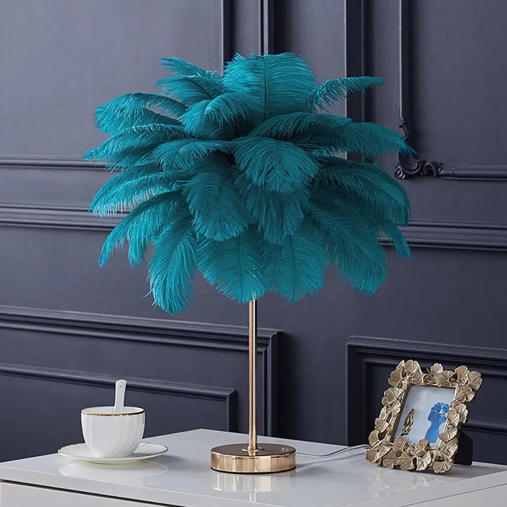 Aurelia Glow Gilded Art Deco Feather Table Lamp Warm Ambient Light - OpalDwell