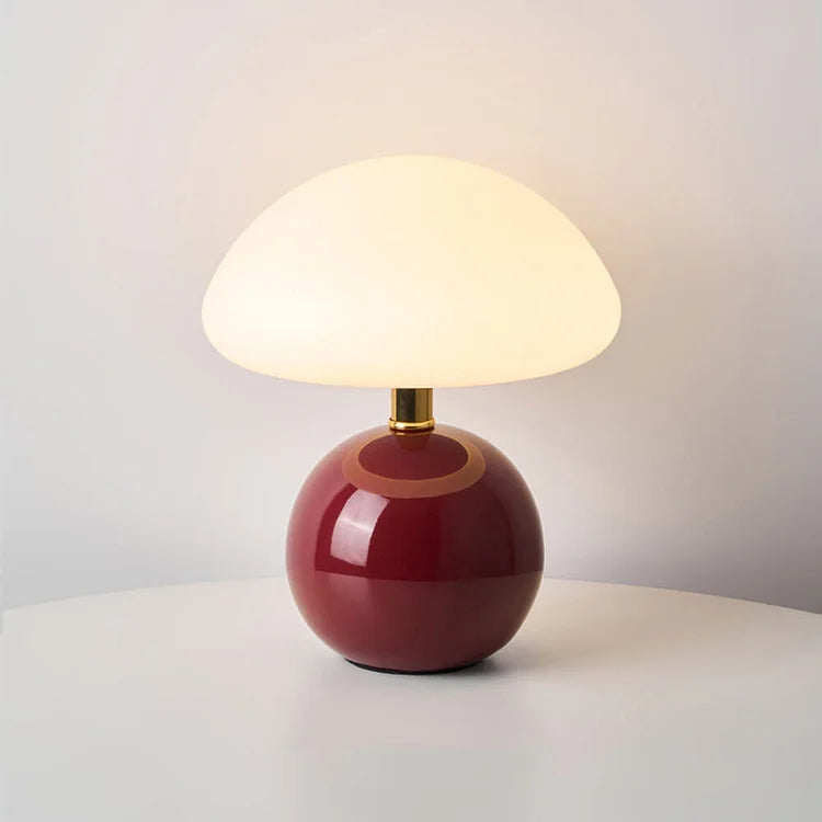 Lyvara Cream Mushroom Table Lamp in Ceramic and PVC Bauhaus Style - OpalDwell