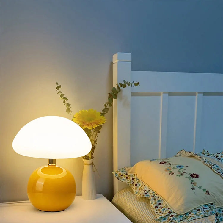 Lyvara Cream Mushroom Table Lamp in Ceramic and PVC Bauhaus Style - OpalDwell