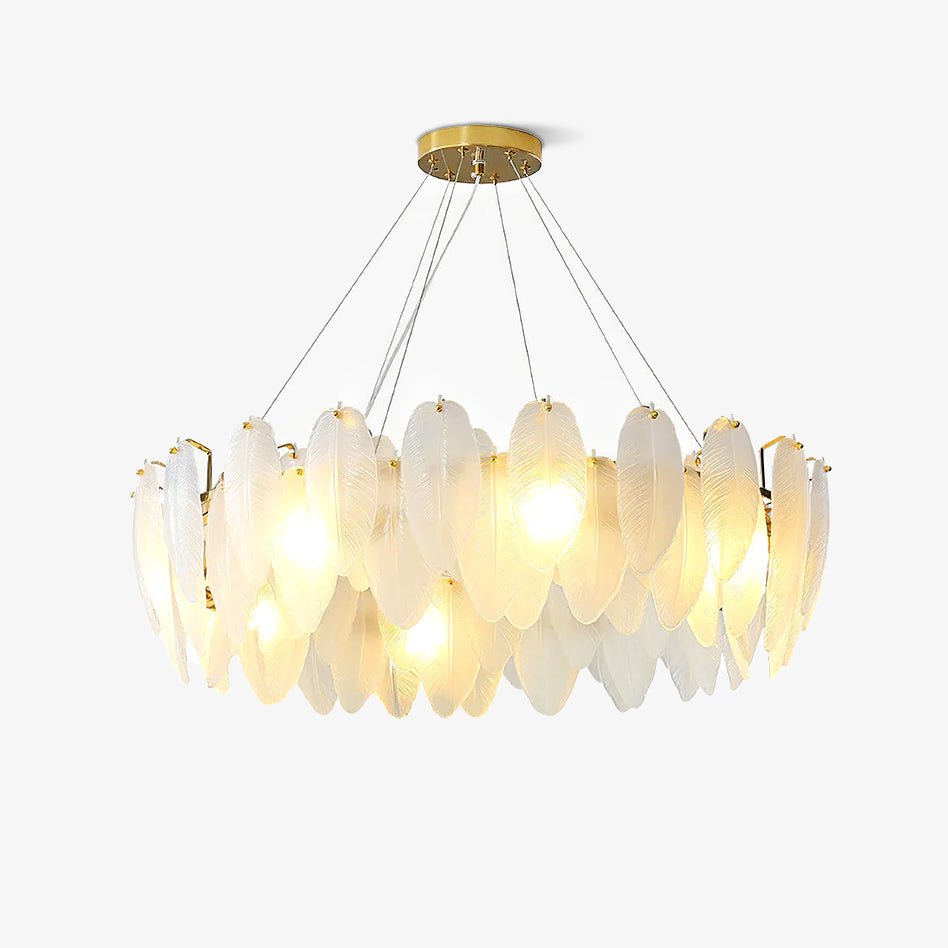 Astrae Glass Feather Chandelier With Crystal Feathers - OpalDwell