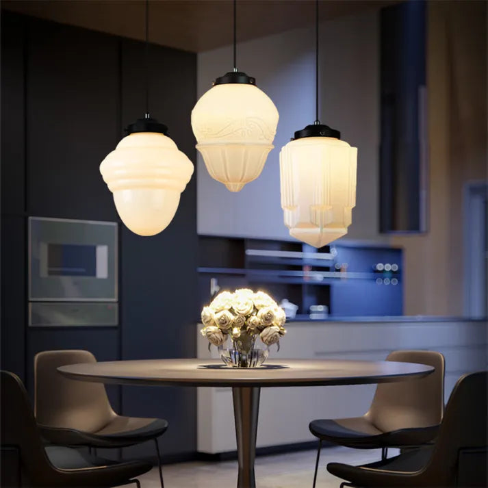AstraLume Geometric Pendant Light in Frosted Glass - OpalDwell