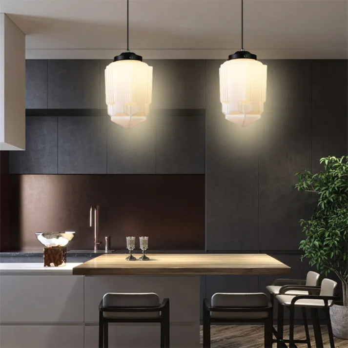 AstraLume Geometric Pendant Light in Frosted Glass - OpalDwell