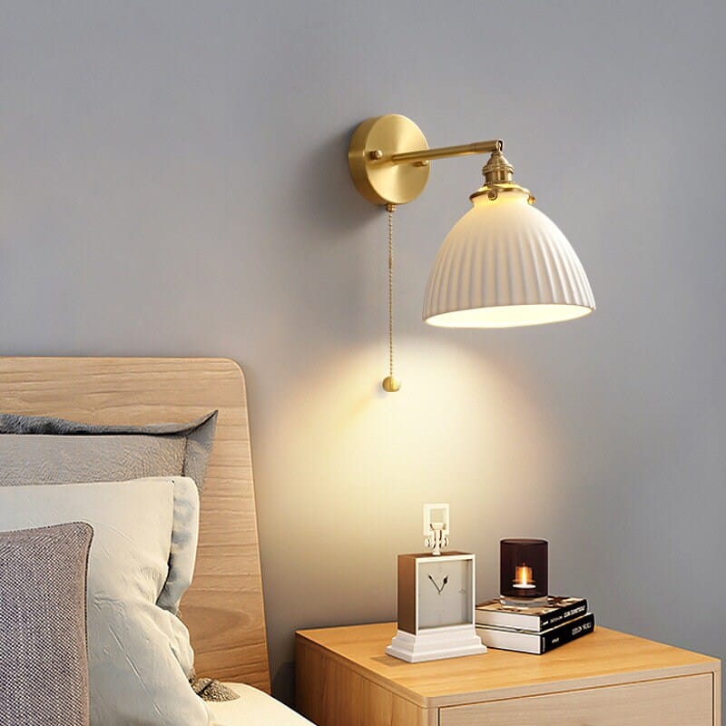 Handmade Ceramic Wall Sconce in Pleated Cup Design, Bulb Included - OpalDwell