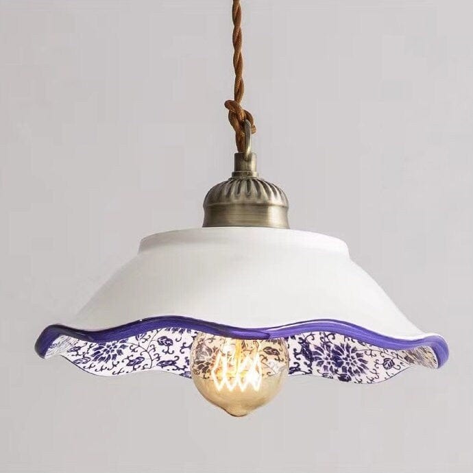 Lisboa LED Pendant Light, Ceramic Plate in Portuguese Tile Style, Bulb Included | OpalDwell OpalDwell