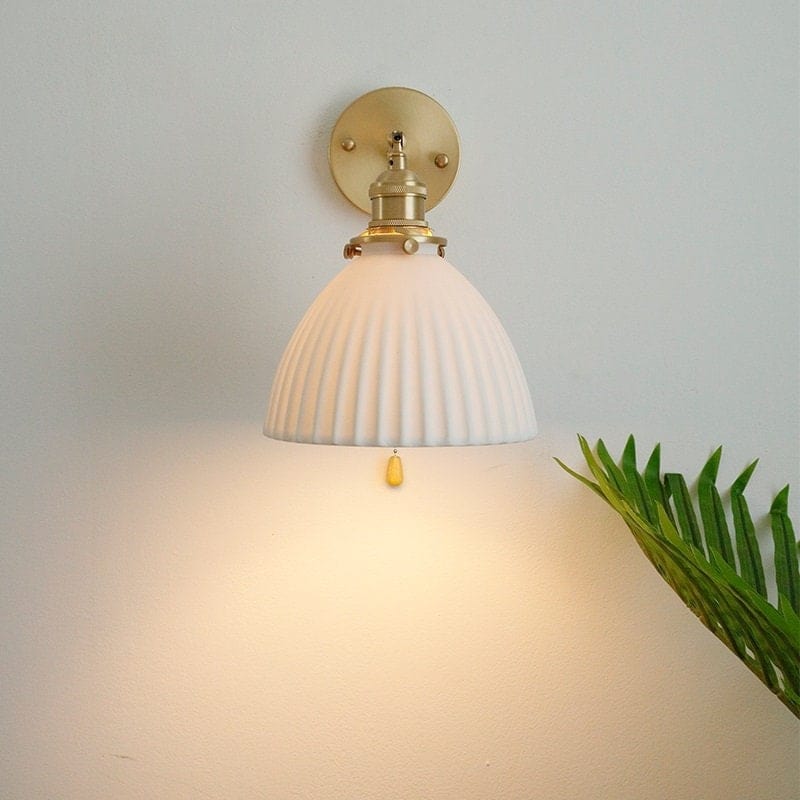 Handmade Ceramic Wall Sconce in Pleated Cup Design, Bulb Included - OpalDwell