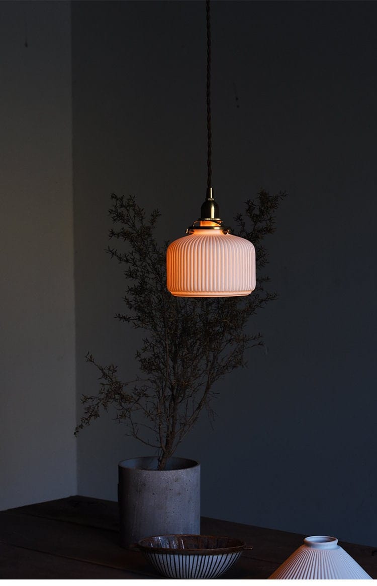 Japanese Lantern-Inspired Ribbed Ceramic LED Pendant Light - Bulb Included | OpalDwell - OpalDwell