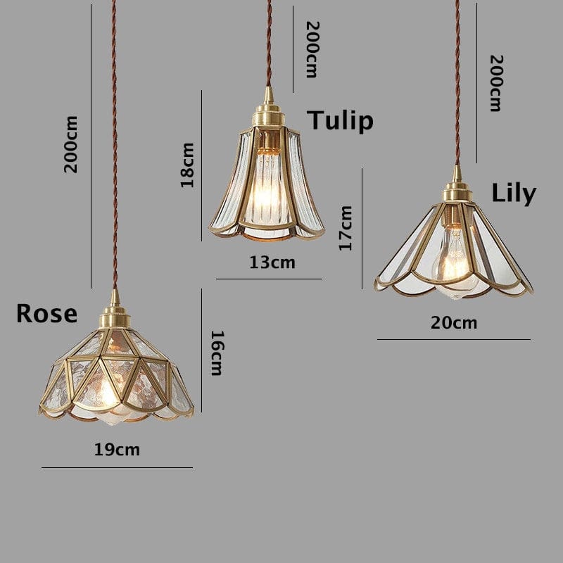 Mirelle Glass Blossom LED Pendant Lamp With Brass Frame, Vintage Style, Bulb Included - OpalDwell