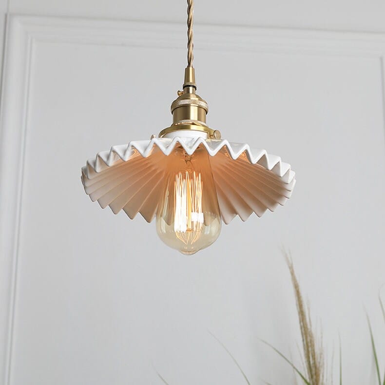 Liora | Art Deco Pleated Tutu Pendant LED Light in Glazed Ceramic - Bulb Included | OpalDwell - OpalDwell