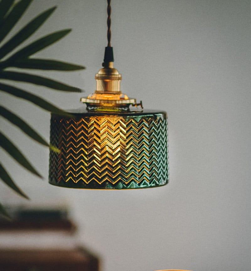 Liora | Glossy Green Glass Cylindrical Pendant Light in Art Deco Style, LED Bulb Included | OpalDwell - OpalDwell