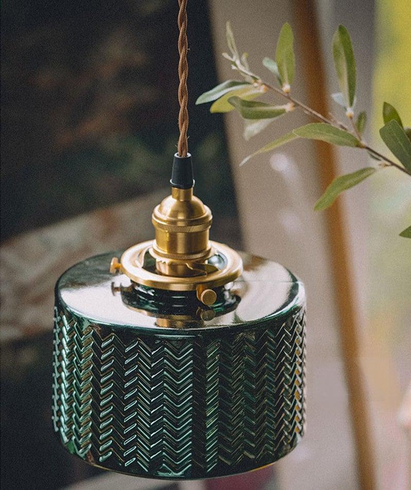 Liora | Glossy Green Glass Cylindrical Pendant Light in Art Deco Style, LED Bulb Included | OpalDwell - OpalDwell