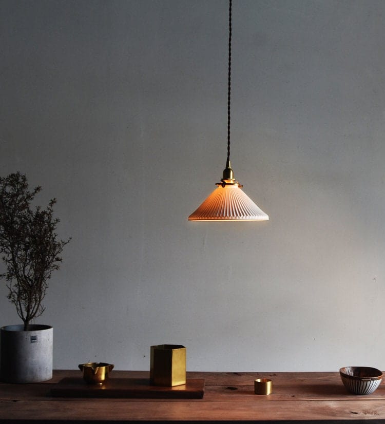 Japanese Lantern-Inspired Ribbed Ceramic LED Pendant Light - Bulb Included | OpalDwell - OpalDwell