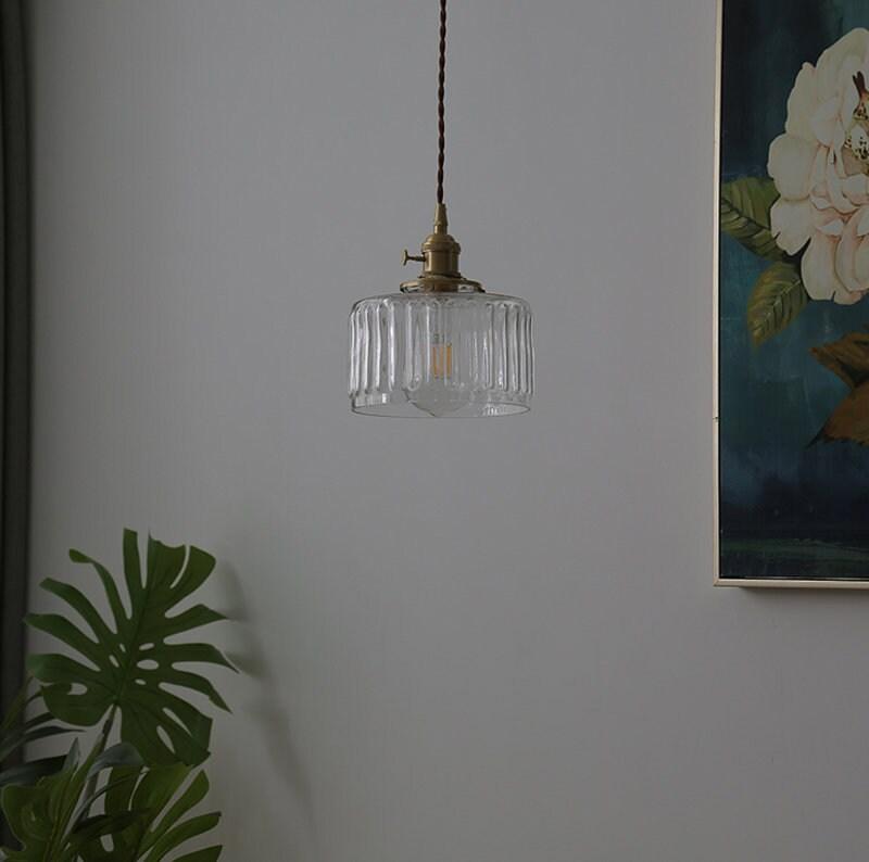 Vintage Style Short Cylinder Pendant Light with Fluted Glass and LED Bulb Included - OpalDwell