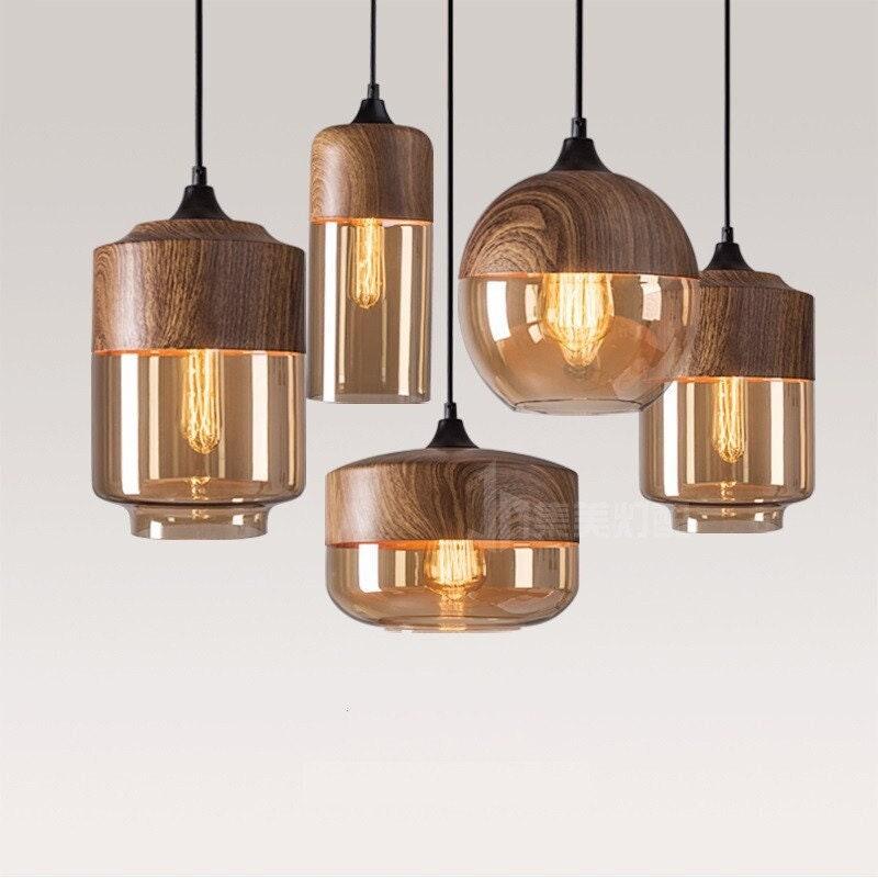 Lumina Nordic Metal LED Pendant Light with Woody Design, Tea-Tinted Glass Shade and Bulb Included | OpalDwell - OpalDwell