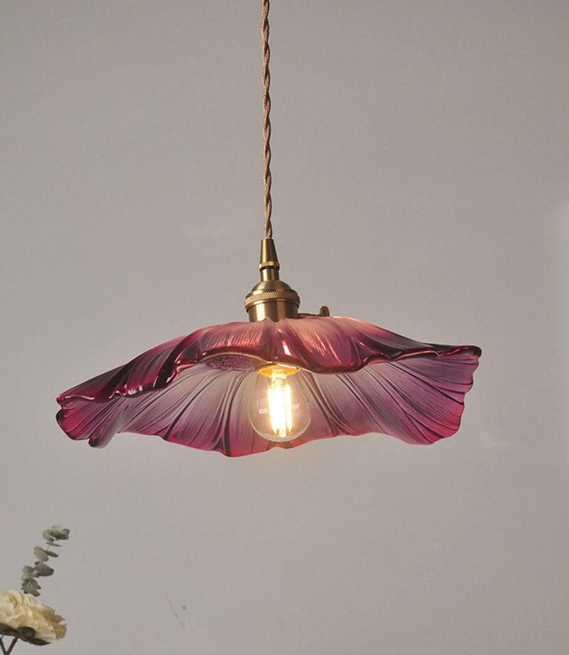 Lunara Violet Glass Sunflower Pendant Light, Retro-Style LED with Bulb Included | OpalDwell - OpalDwell
