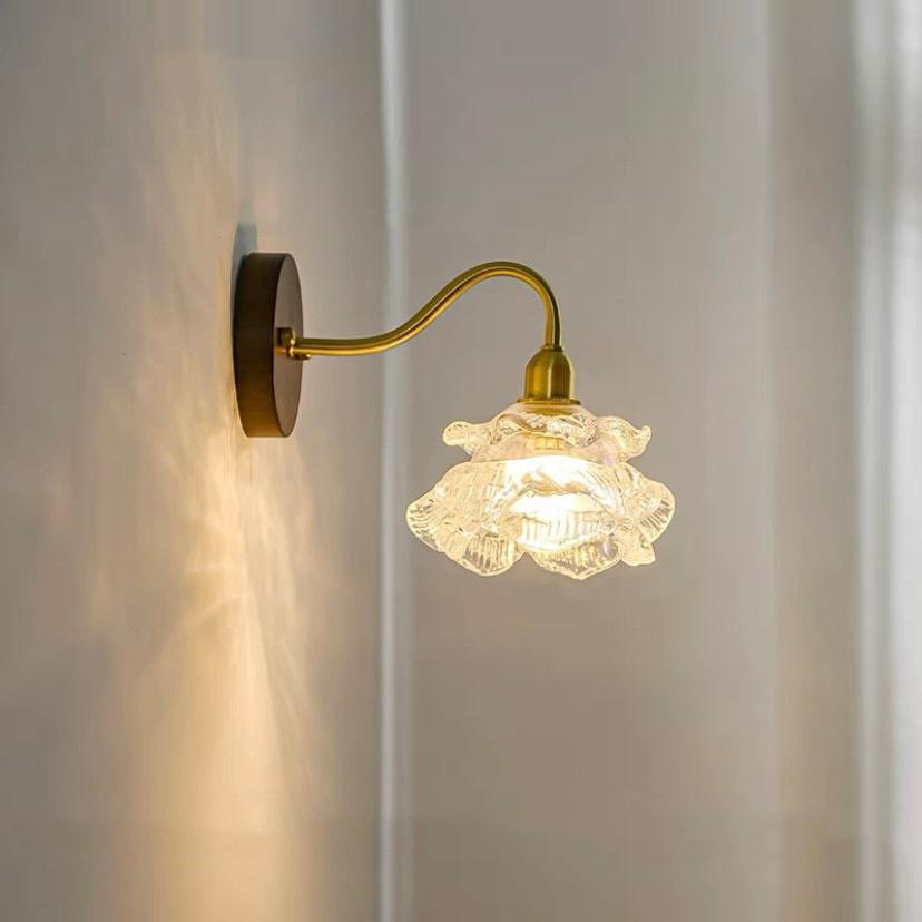 Laira Bloom Layered Glass Flower Wall Sconce With Wood Accent and Bulb Included - OpalDwell