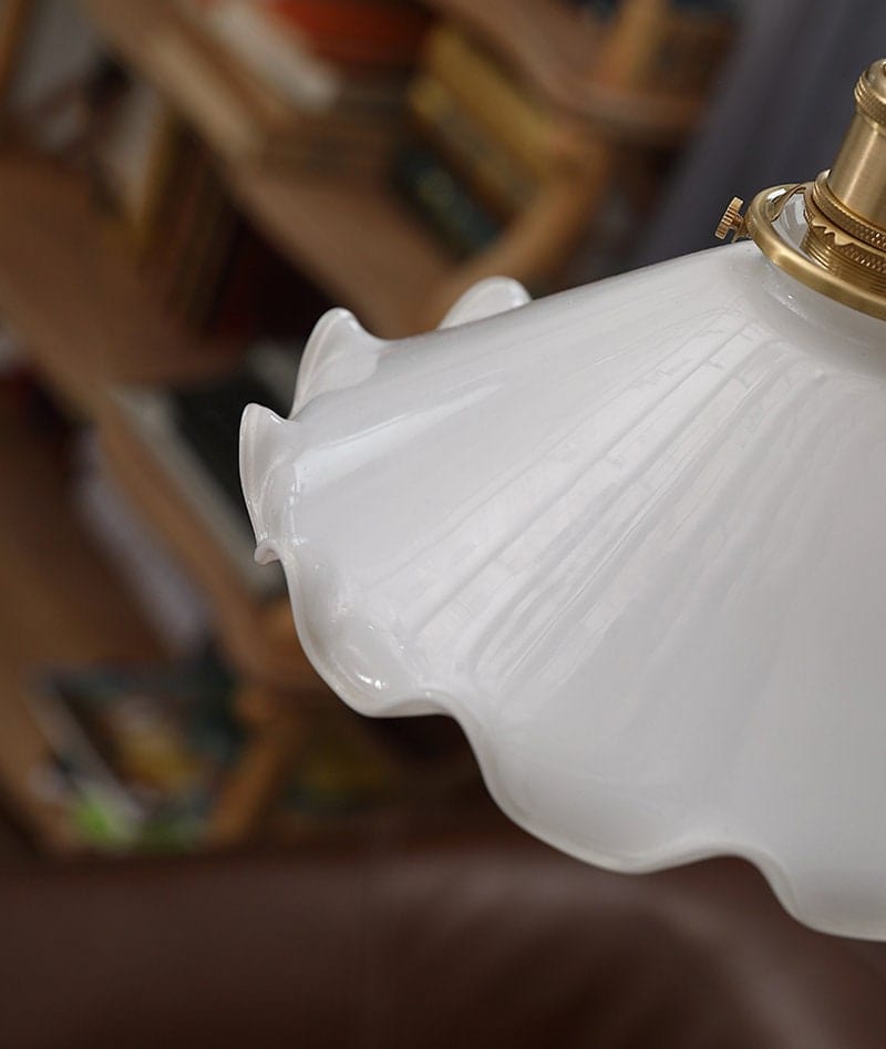 Alvara Vintage White Opaline Glass Flower LED Pendant Light With Brushed Brass Lamp Holder, Bulb Included | OpalDwell - OpalDwell