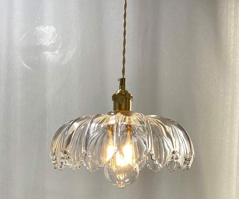 Lyra Lotus Glass Pendant Light with Brushed Brass Holder and Bulb Included - OpalDwell