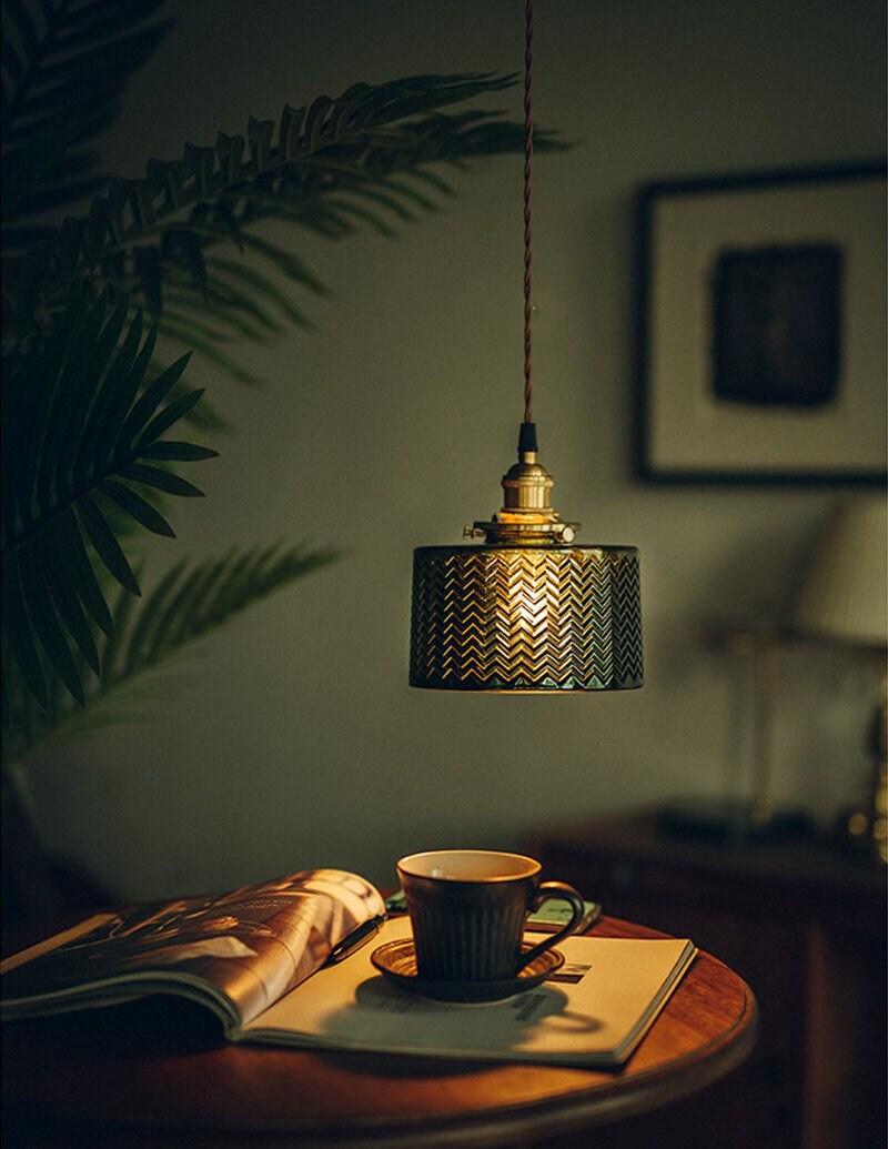 Liora | Glossy Green Glass Cylindrical Pendant Light in Art Deco Style, LED Bulb Included | OpalDwell - OpalDwell