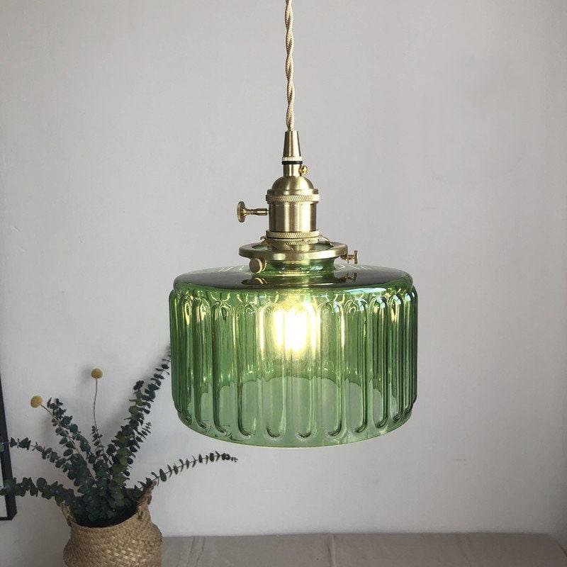 Vintage Style Short Cylinder Pendant Light with Fluted Glass and LED Bulb Included - OpalDwell