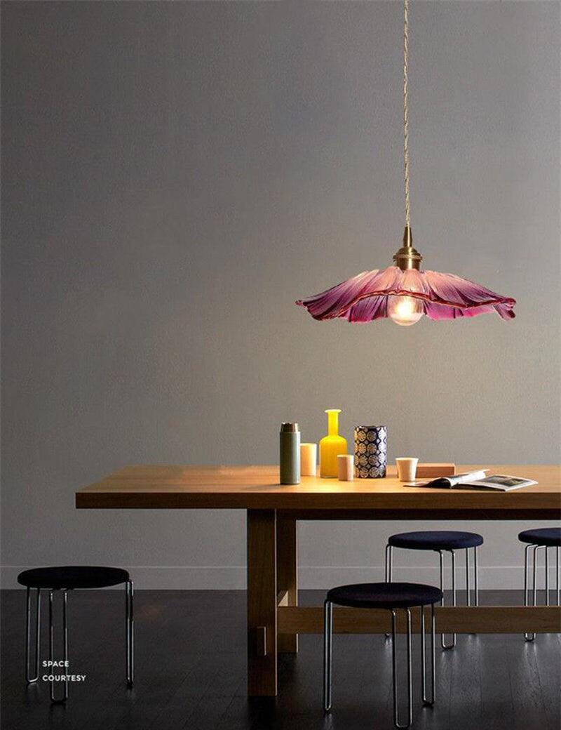 Lunara Violet Glass Sunflower Pendant Light, Retro-Style LED with Bulb Included | OpalDwell - OpalDwell