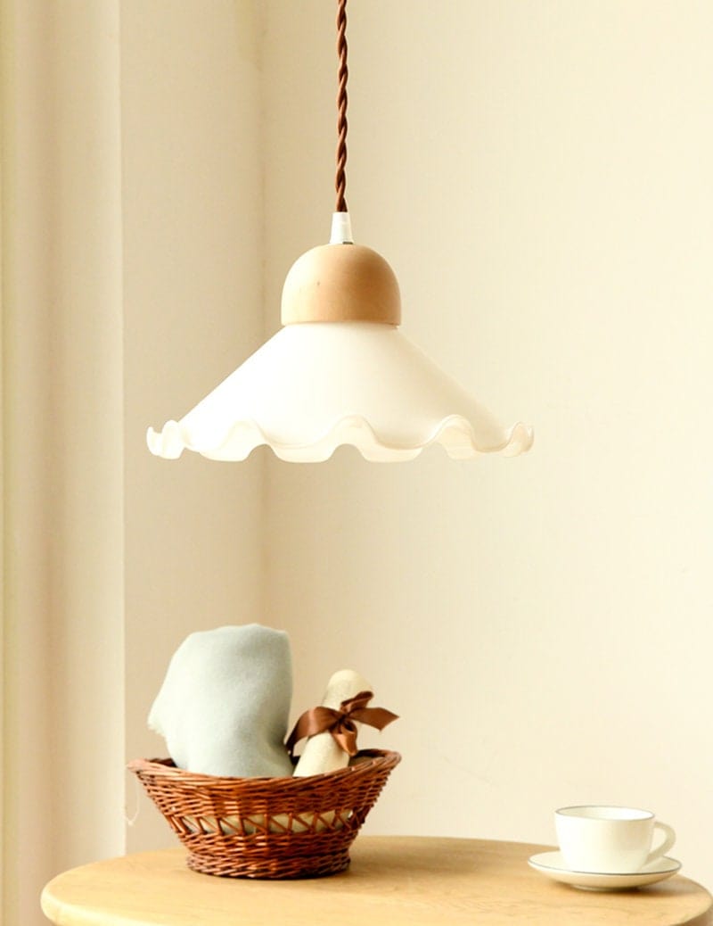 Alvara Vintage White Opaline Glass Flower LED Pendant Light With Brushed Brass Lamp Holder, Bulb Included | OpalDwell - OpalDwell