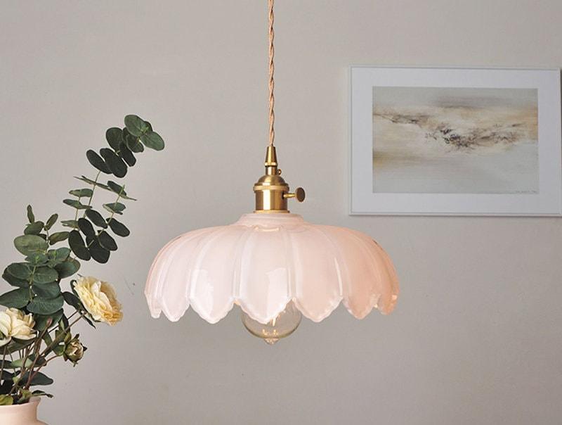 Lyra Lotus Glass Pendant Light with Brushed Brass Holder and Bulb Included - OpalDwell