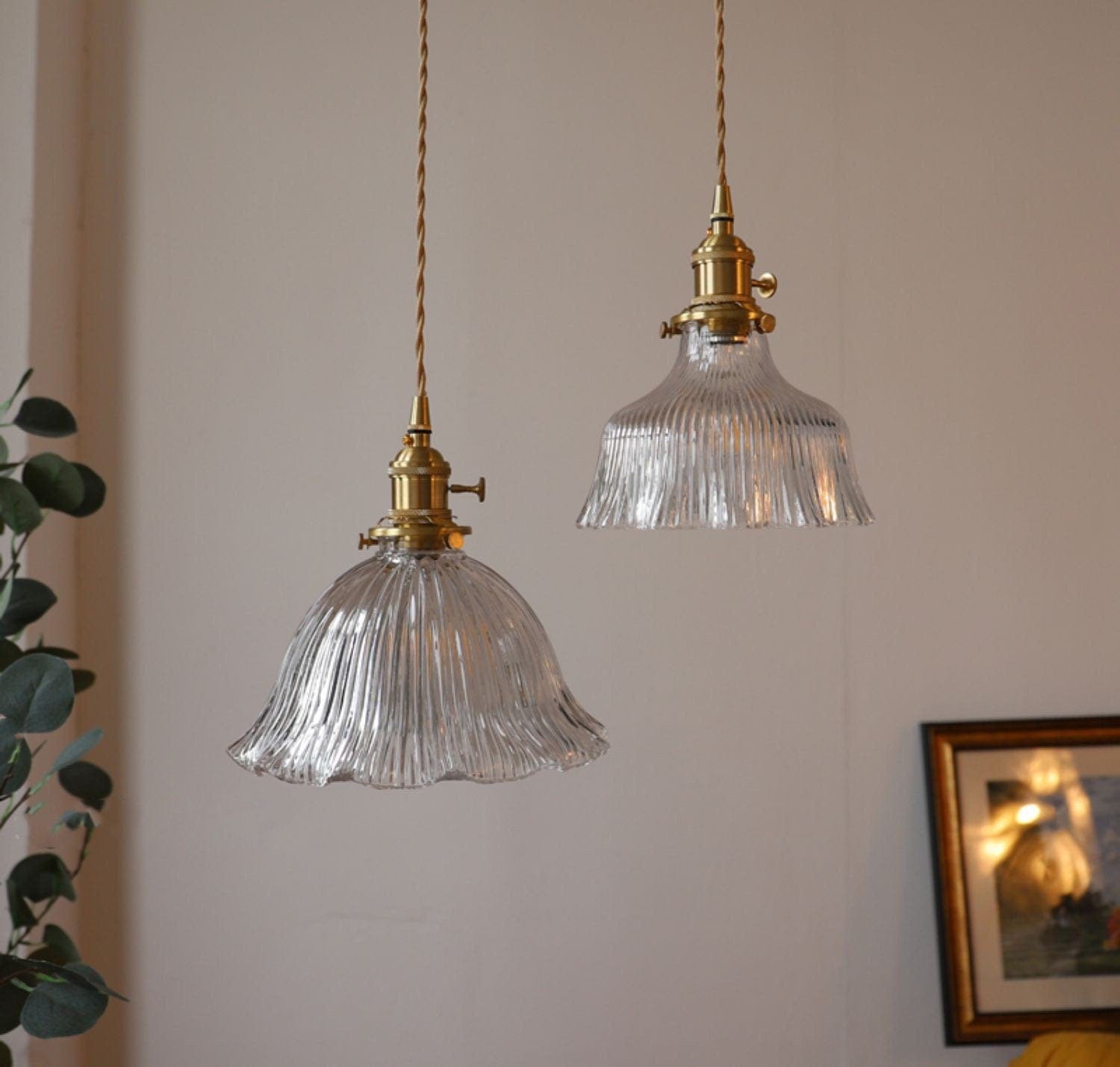 Montfleur French Vintage Fluted Glass Flower Pendant Light With LED Bulb Included - OpalDwell