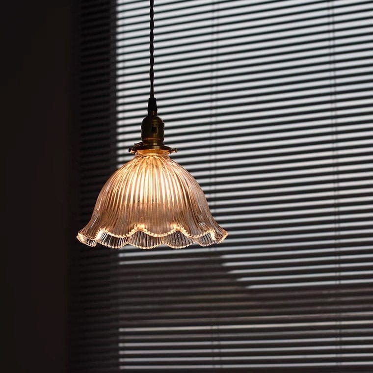 Montfleur French Vintage Fluted Glass Flower Pendant Light With LED Bulb Included - OpalDwell
