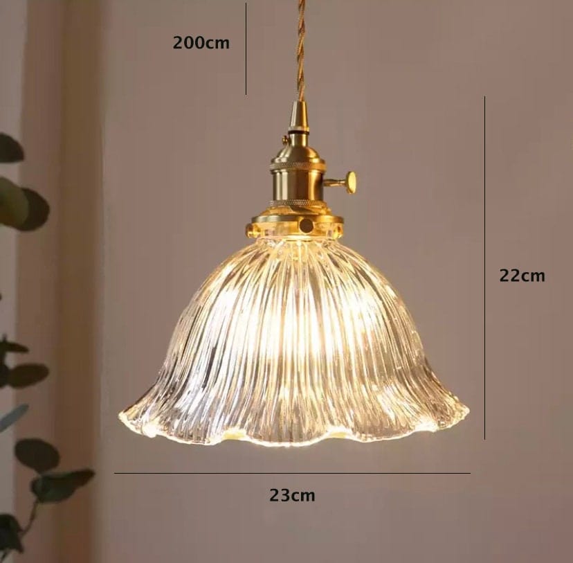 Montfleur French Vintage Fluted Glass Flower Pendant Light With LED Bulb Included - OpalDwell