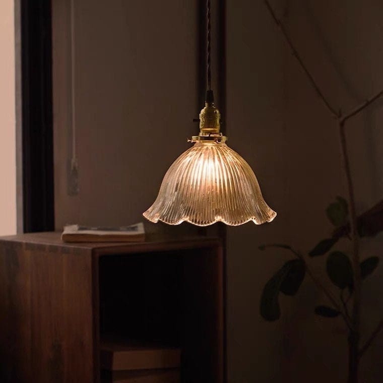 Montfleur French Vintage Fluted Glass Flower Pendant Light With LED Bulb Included - OpalDwell