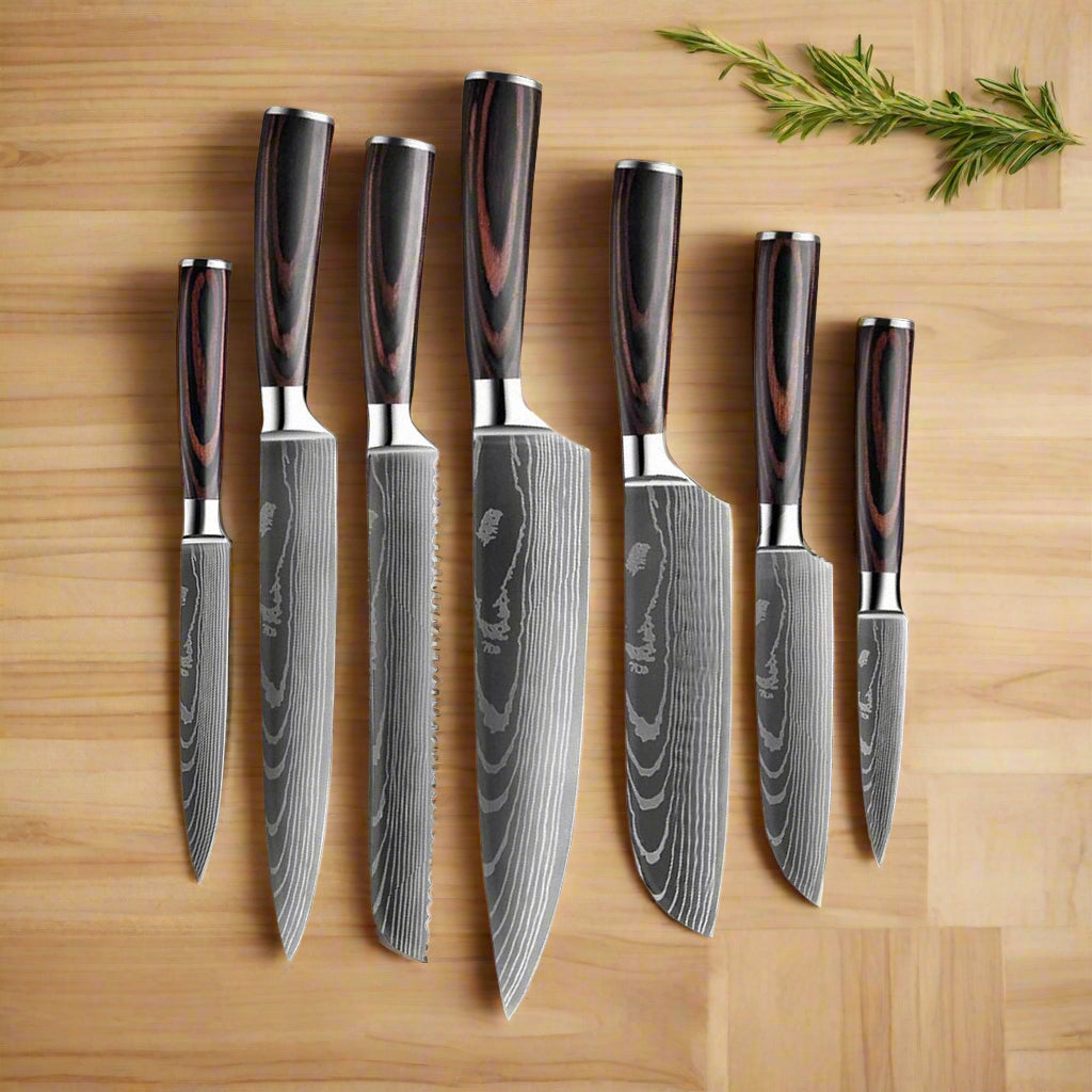 Nira 7-Piece High-Carbon Steel Knife Set, Rosewood Handles - OpalDwell