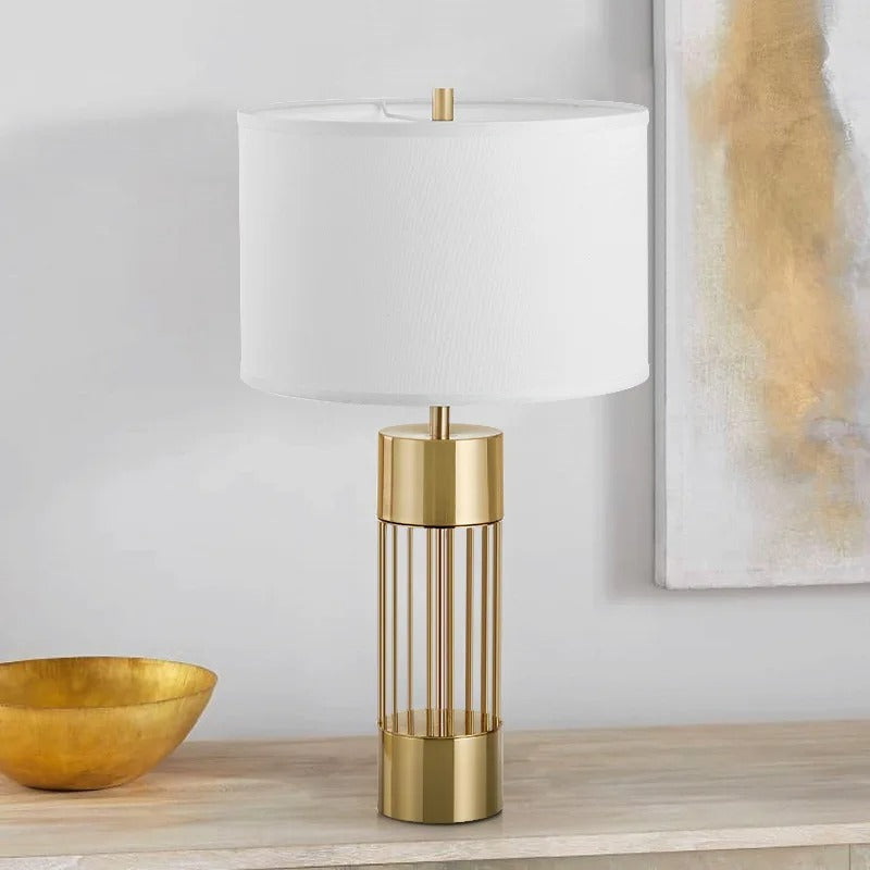 Aurora Nordic Brass Table Lamp with Linen Shade Soft Glow - OpalDwell