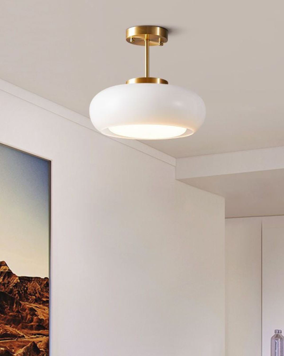 LumaBrass Frosted Glass Ceiling Light With Brass Mount - OpalDwell