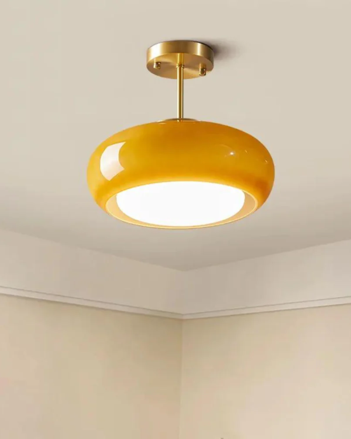 LumaBrass Frosted Glass Ceiling Light With Brass Mount - OpalDwell