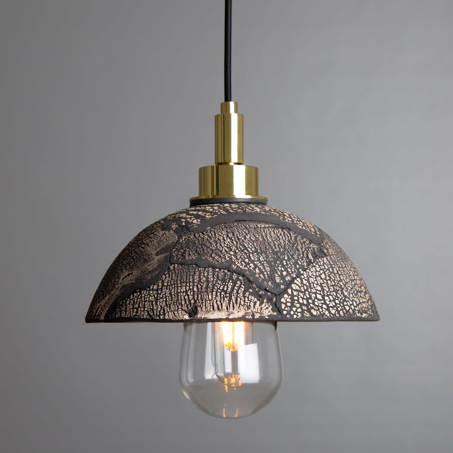 Elowen | 20cm Ceramic Dome Pendant Light For Bathroom, Black Clay, IP44 OpalDwell