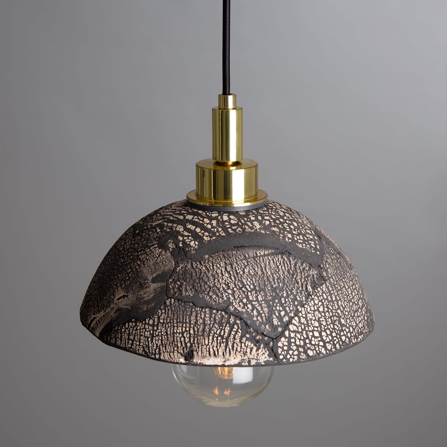Elowen | 20cm Ceramic Dome Pendant Light For Bathroom, Black Clay, IP44 OpalDwell
