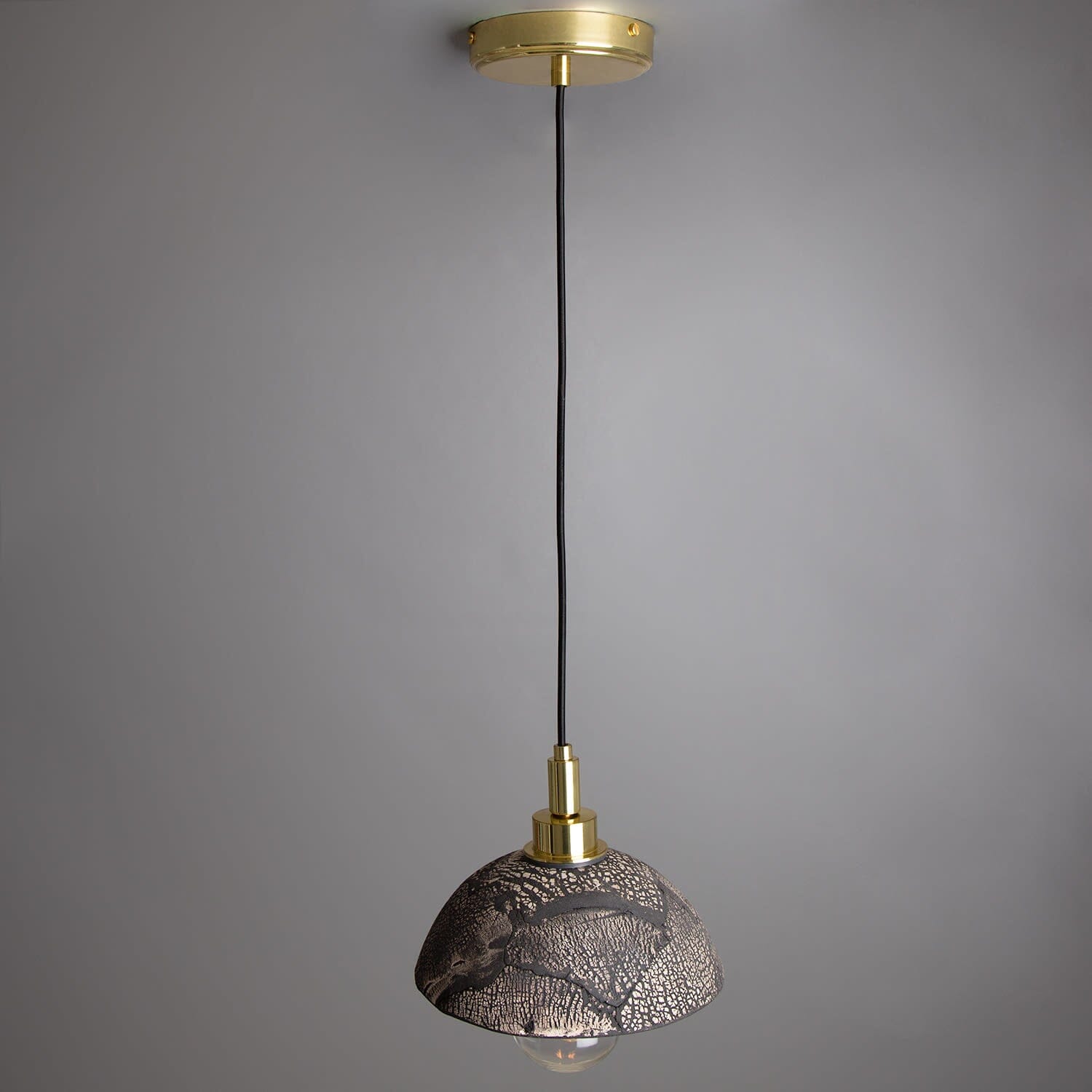 Elowen | 20cm Ceramic Dome Pendant Light For Bathroom, Black Clay, IP44 OpalDwell
