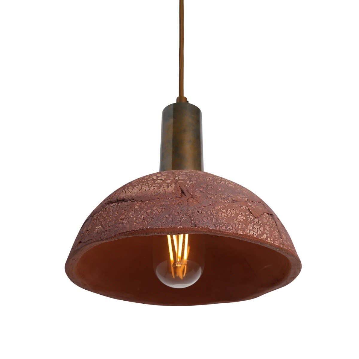 Novira Dome Pendant Light in Organic Ceramic, 20cm, Red Iron - OpalDwell