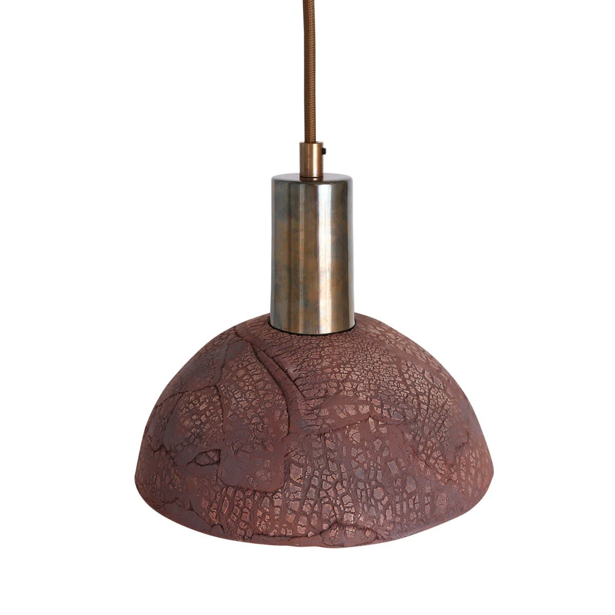 Novira Dome Pendant Light in Organic Ceramic, 20cm, Red Iron - OpalDwell