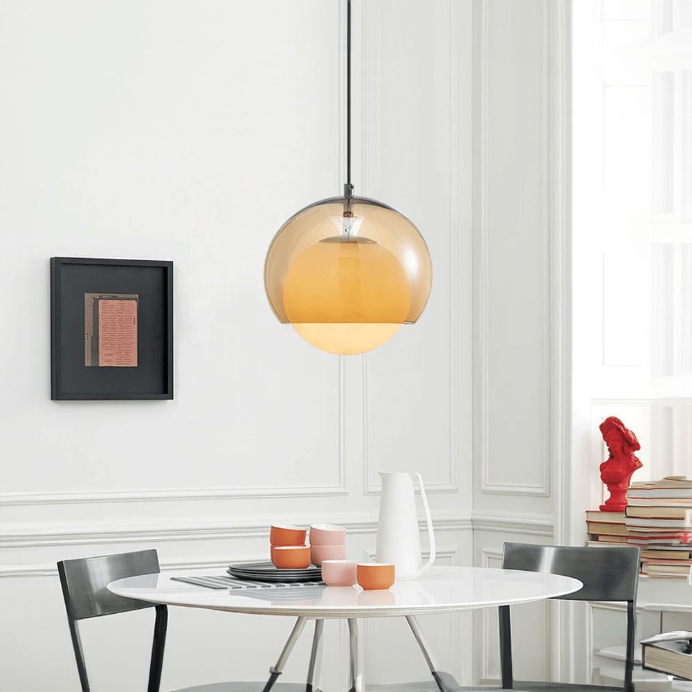 LumaNova Milky Glass Globe Pendant Light With Warm Brown Shade - OpalDwell